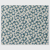 Cute White Spring Flowers Pattern on Deep Blue Cadeaupapier (Vlak)