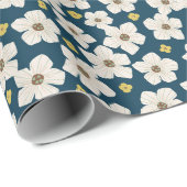 Cute White Spring Flowers Pattern on Deep Blue Cadeaupapier (Rol Hoek)