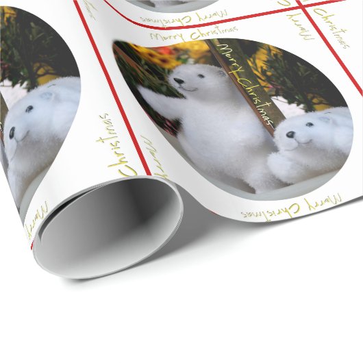 Cute White Teddy bears kerstpapier Cadeaupapier (Rol Hoek)
