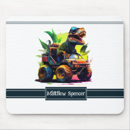 Cute White Trex Riding Monster Truck Dinosaur Name Muismat