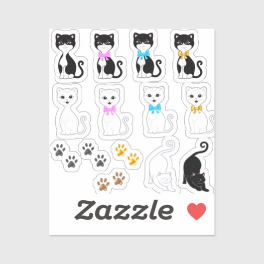 Cute White & Tuxedo Kat Afbeeldingen Sticker (Vel)
