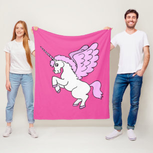 Cute White Unicorn Dark Pink Fleece Deken