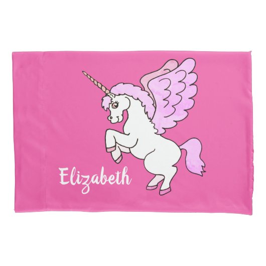 Cute White Unicorn Darker Hot Pink personaliseren Kussensloop (Voorkant)