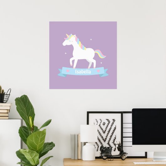 Cute White Unicorn Girls Room Wall Decor Poster (Thuiskantoor)