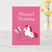 Cute White Unicorn met een vlinder Kaart (Gele Bloem)