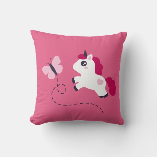 Cute White Unicorn met een vlinder Kussen (Voorkant)