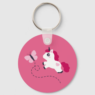 Cute White Unicorn met een vlinder Sleutelhanger