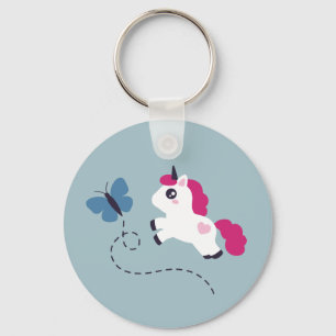 Cute White Unicorn met een vlinder Sleutelhanger