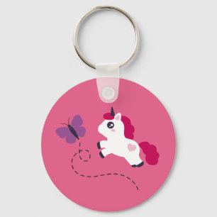 Cute White Unicorn met een vlinder Sleutelhanger