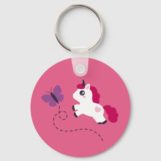 Cute White Unicorn met een vlinder Sleutelhanger (Voorkant)