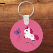 Cute White Unicorn met een vlinder Sleutelhanger (Voorkant)