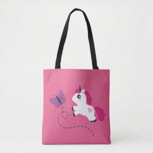 Cute White Unicorn met een vlinder Tote Bag