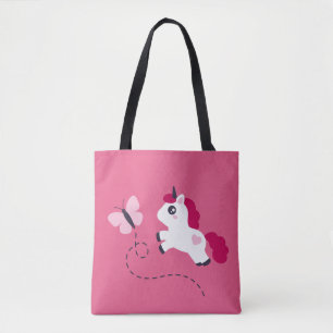Cute White Unicorn met een vlinder Tote Bag