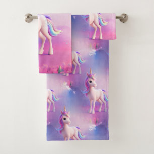 Cute White Unicorn met roze en blauwe mane Bad Handdoek