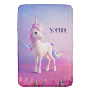 Cute White Unicorn met roze en blauwe mane Badmat