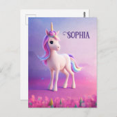 Cute White Unicorn met roze en blauwe mane Briefkaart (Voorkant / Achterkant)