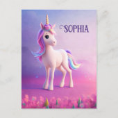 Cute White Unicorn met roze en blauwe mane Briefkaart (Voorkant)