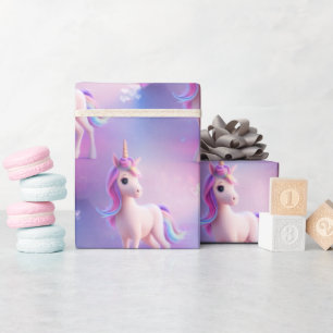 Cute White Unicorn met roze en blauwe mane Cadeaupapier