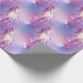 Cute White Unicorn met roze en blauwe mane Cadeaupapier (Hoek)