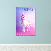 Cute White Unicorn met roze en blauwe mane Canvas Afdruk (Insitu (Houten vloer))