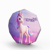Cute White Unicorn met roze en blauwe mane Fotoblokken (Rechts)