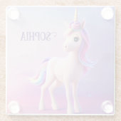 Cute White Unicorn met roze en blauwe mane Glazen Onderzetter (Achterkant)