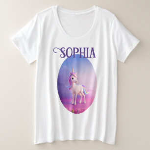 Cute White Unicorn met roze en blauwe mane Grote Maat T-shirt