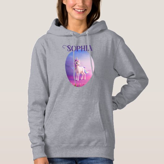 Cute White Unicorn met roze en blauwe mane Hoodie (Voorkant)