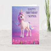 Cute White Unicorn met roze en blauwe mane Kaart (Voorkant)