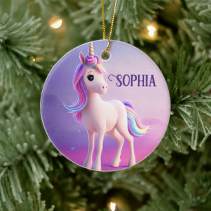 Cute White Unicorn met roze en blauwe mane Keramisch Ornament