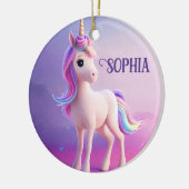 Cute White Unicorn met roze en blauwe mane Keramisch Ornament (Links)