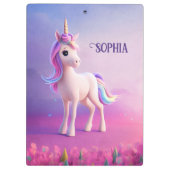 Cute White Unicorn met roze en blauwe mane Klembord (Achterkant)