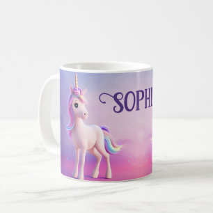 Cute White Unicorn met roze en blauwe mane Koffiemok