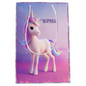 Cute White Unicorn met roze en blauwe mane Medium Cadeauzakje (Voorkant)