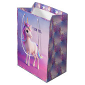 Cute White Unicorn met roze en blauwe mane Medium Cadeauzakje (Achterkant Gekanteld)