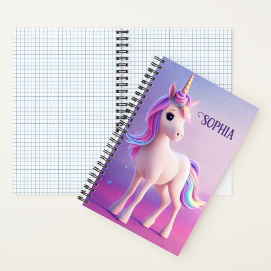 Cute White Unicorn met roze en blauwe mane Notitieboek (Binnen)