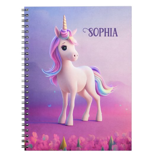 Cute White Unicorn met roze en blauwe mane Notitieboek (Voorkant)
