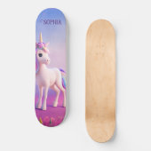 Cute White Unicorn met roze en blauwe mane Persoonlijk Skateboard (Voorkant)