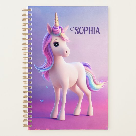 Cute White Unicorn met roze en blauwe mane Planner (Voorkant)