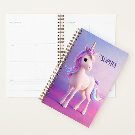 Cute White Unicorn met roze en blauwe mane Planner (Display)