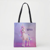 Cute White Unicorn met roze en blauwe mane Tote Bag (Voorkant)