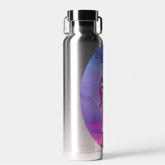 Cute White Unicorn met roze en blauwe mane Waterfles (Voorkant)