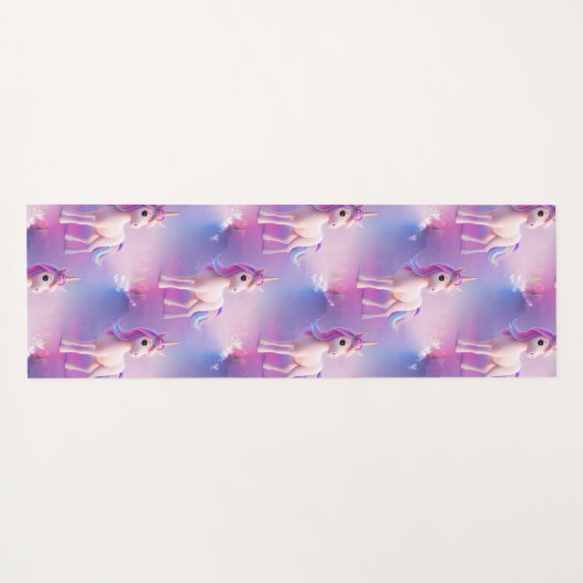Cute White Unicorn met roze en blauwe mane Yogamat (Achterkant (horizontaal))
