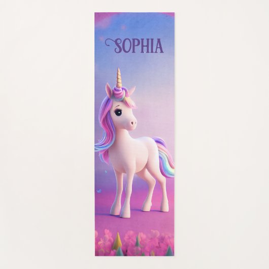 Cute White Unicorn met roze en blauwe mane Yogamat (Voorkant)