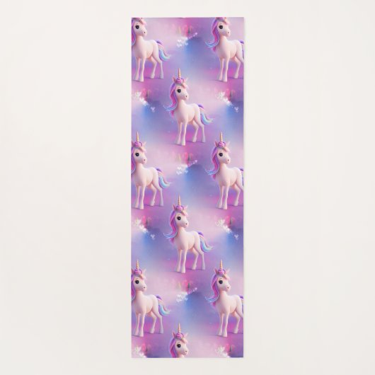Cute White Unicorn met roze en blauwe mane Yogamat (Achterkant)
