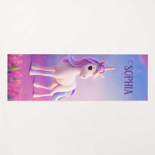Cute White Unicorn met roze en blauwe mane Yogamat (Voorkant (horizontaal))