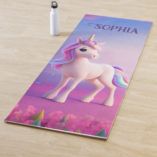 Cute White Unicorn met roze en blauwe mane Yogamat