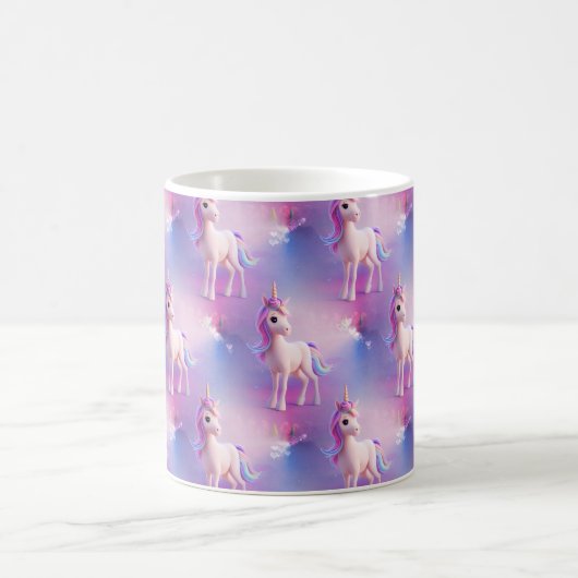 Cute White Unicorn met roze en blauwe mannetjespat Koffiemok (Center)