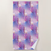 Cute White Unicorn met roze en blauwe mannetjespat Strandlaken (Voorkant)