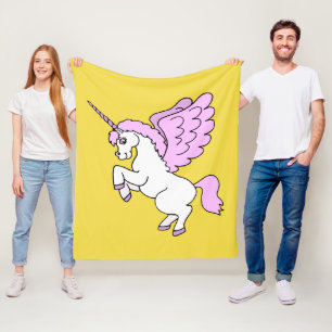 Cute White Unicorn Yellow Fleece Deken
